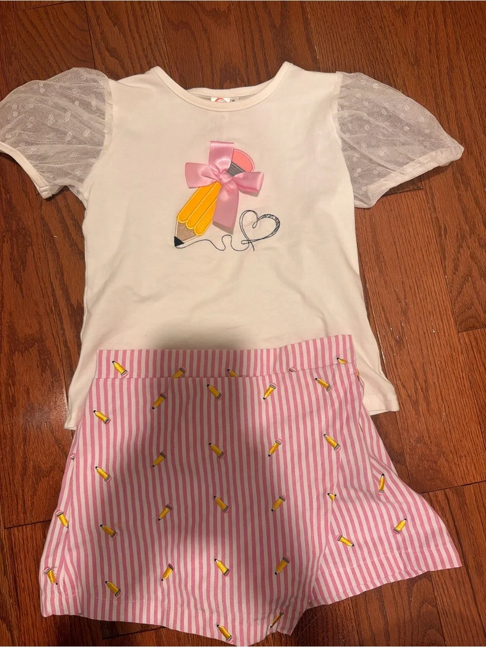 Girls White & Pink Pencil back to school outfit Mia belle